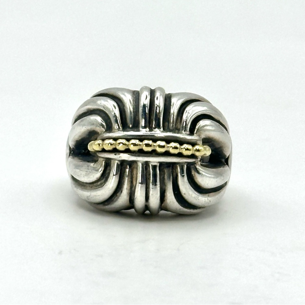 Lagos Caviar Two Tone Sterling Silver & 18 Kt Gold Ring Size 6.5